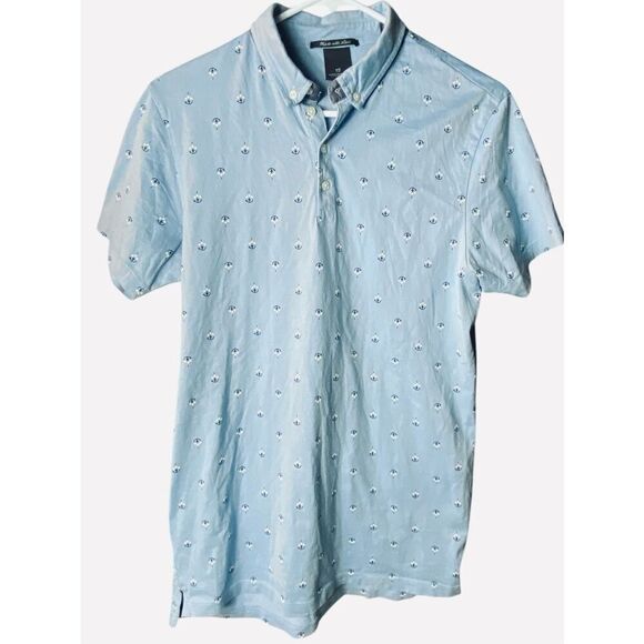 Scotch & Soda Made with Love ANCHORS Design Blue Short Sleeve Polo Shirt Size L - Picture 2 of 9
